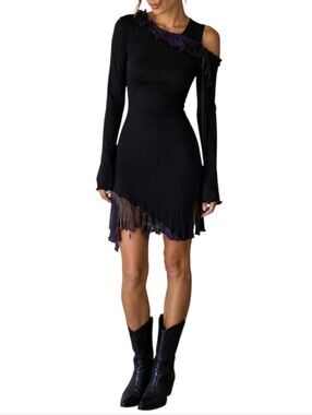 Asymmetric Ruffle Wool Dress size Small Black Whimsigoth